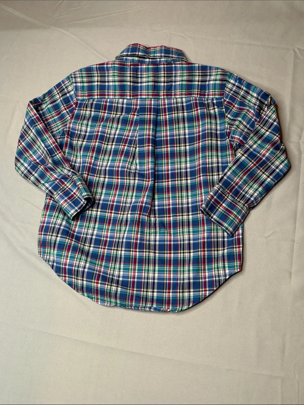 Ralph Lauren Boys Navy Green Red Plaid Button-Down Long Sleeve Shirt Size 3 3T